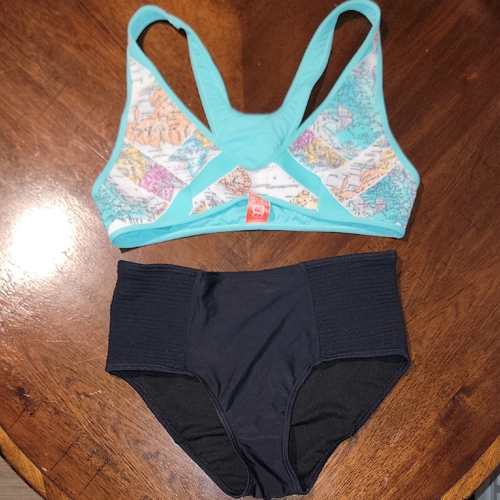 Islander Blue and Black Bikini Set with Map Detail